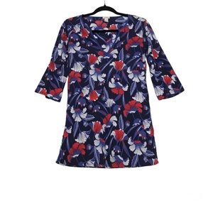J. Crew Blue Floral Print 3/4 Sleeve Swim Tunic Coverup V-Neck Womens Sz XS